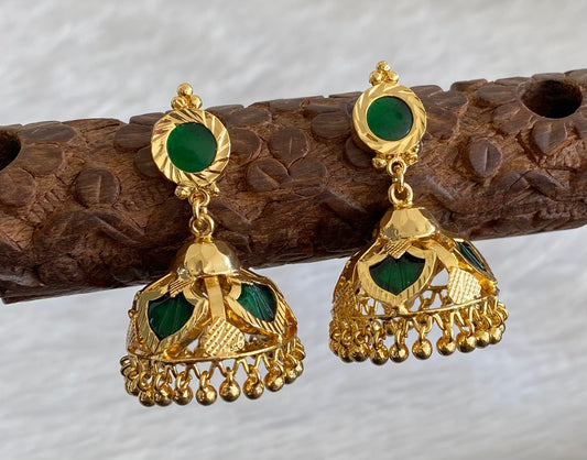 Gold tone kerala style green 4 petals of palakka jhumkka dj-53128