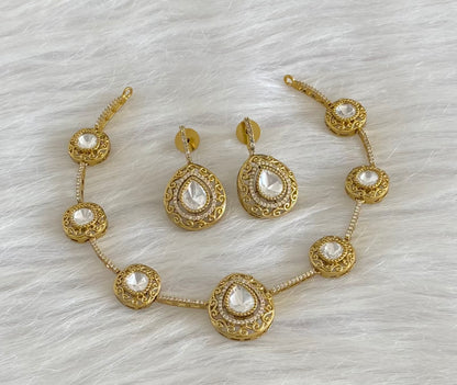Dark antique finish white stone necklace set dj-54238