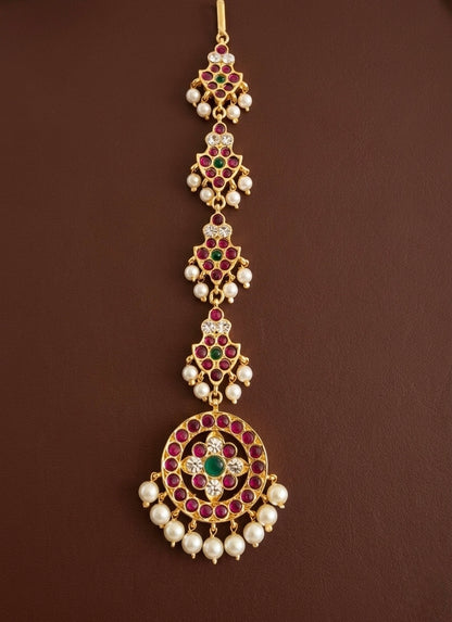 Gold tone precious kemp-green-white pearl tikka dj-53366