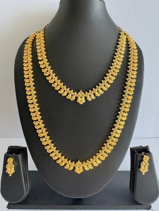 Gold tone pink-white kerala style mango haar combo set dj-51645