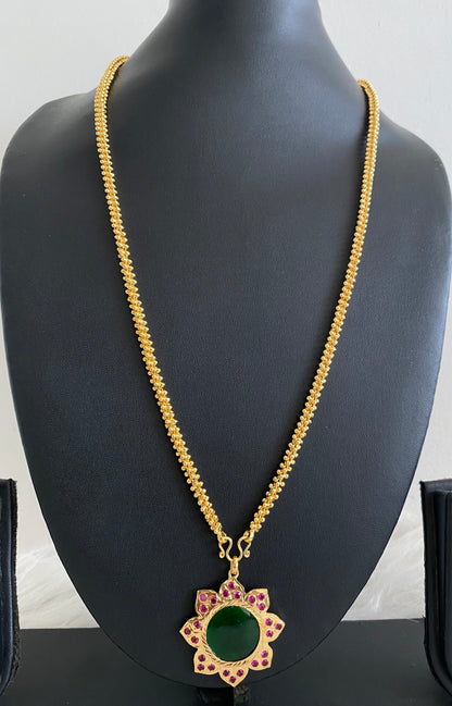 Gold tone 24 inches chain with ad pink-green round flower pendant dj-53833