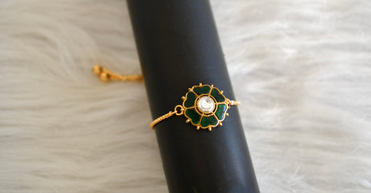 Gold tone green kundan jadau flower bracelet dj-52661