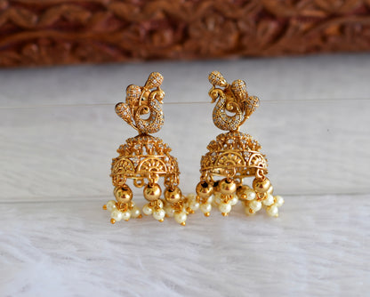 Antique gold tone white peacock jhumkka dj-51932