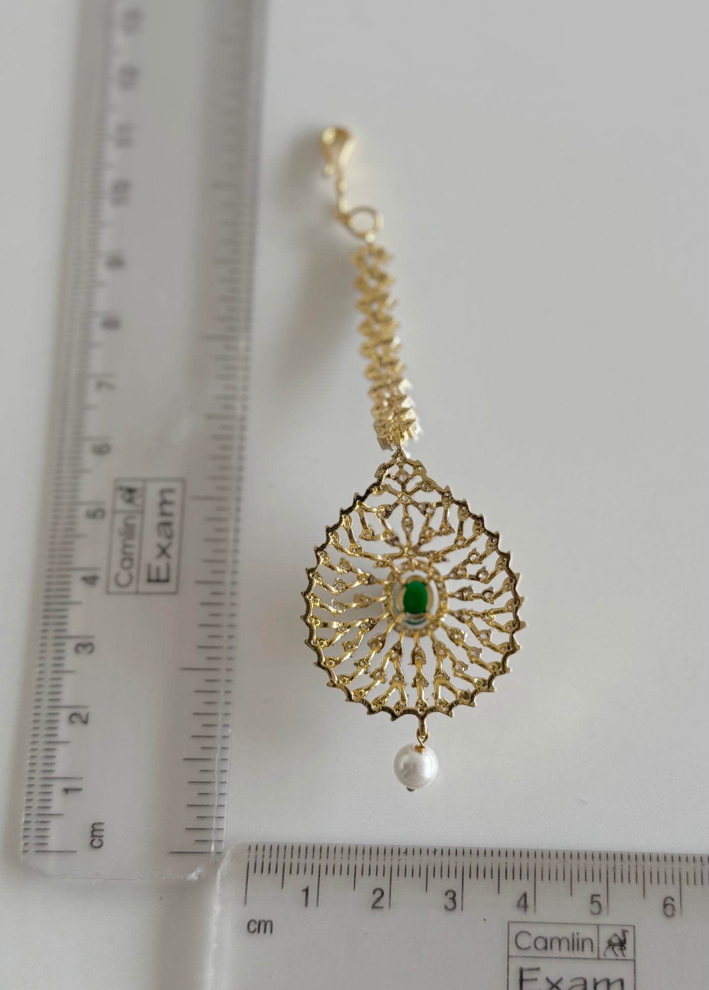 Two tone cz-emerald thilak stone tikka dj-51364