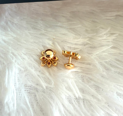 Gold tone AD pink-white flower stud/earrings dj-53281