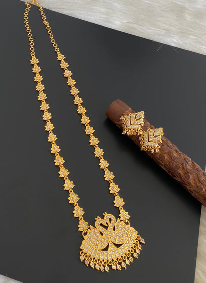 Gold tone south indian style AD white swan short haar set Dj-54925