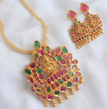 Matte Finish ruby-emerald Lakshmi necklace set-dj09412