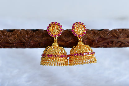 Gold tone kerala style pink big lakshmi jhumkka dj-51804