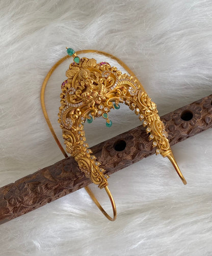 Antique gold tone kemp-green-white lakshmi peacock vanki/bajuband dj-54484