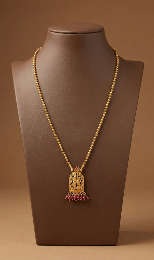 Gold tone pink stone Radhe-Krishna short chain dj-51737