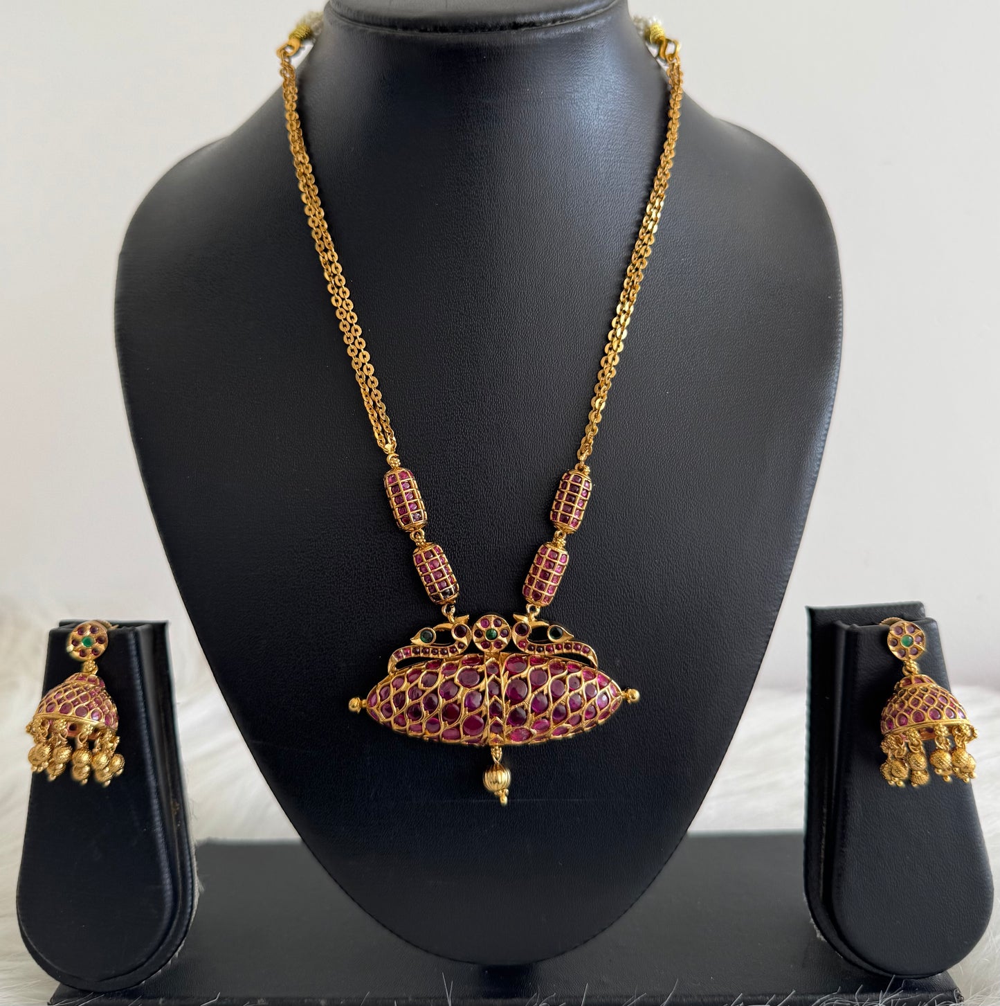 Matte finish kemp-green peacock unique pendant necklace set dj-51219