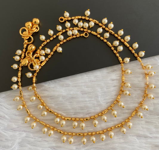 Antique gold tone pearl anklets set dj-53204