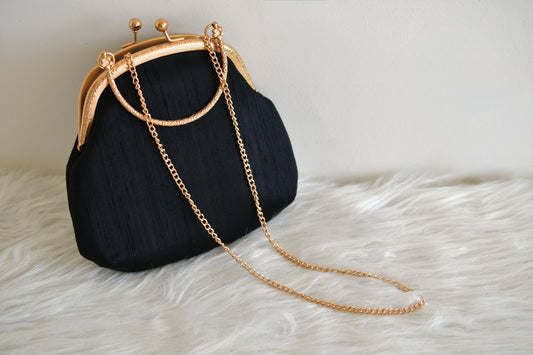 Tanjore painted black silk clutch dj-52659