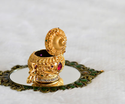 Antique gold tone kemp-green peacock kumkum box dj-52311