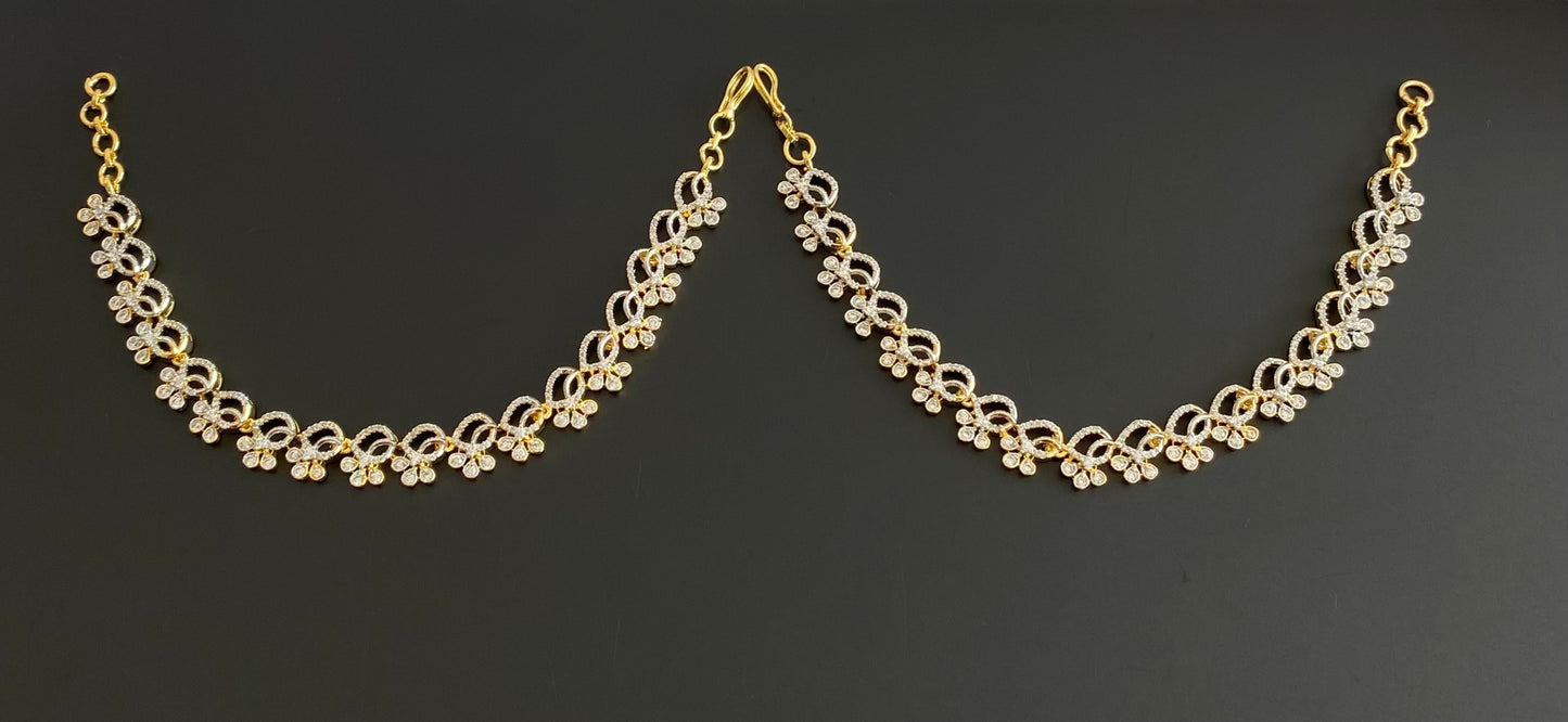 Two tone cz white stone ear side chain dj-54058