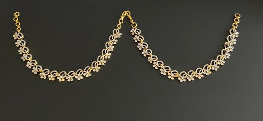 Two tone cz white stone ear side chain dj-54058