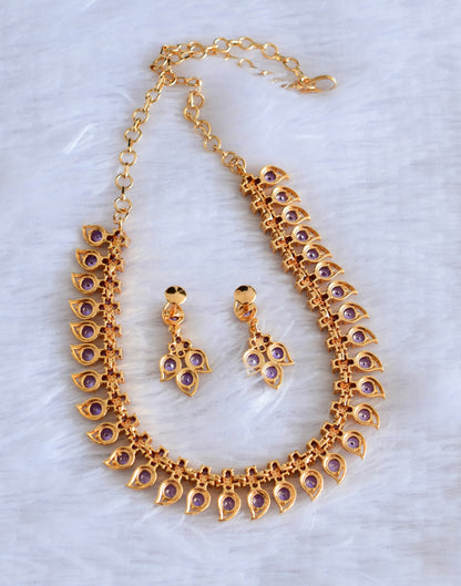 Gold tone purple stone mango necklace set dj-53034