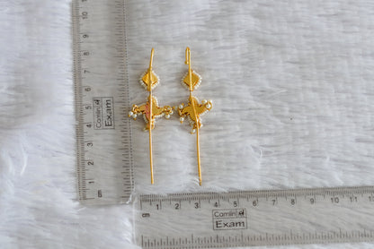 Gold tone pink-white kundan jadau flower bugadi needle earrings dj-52452