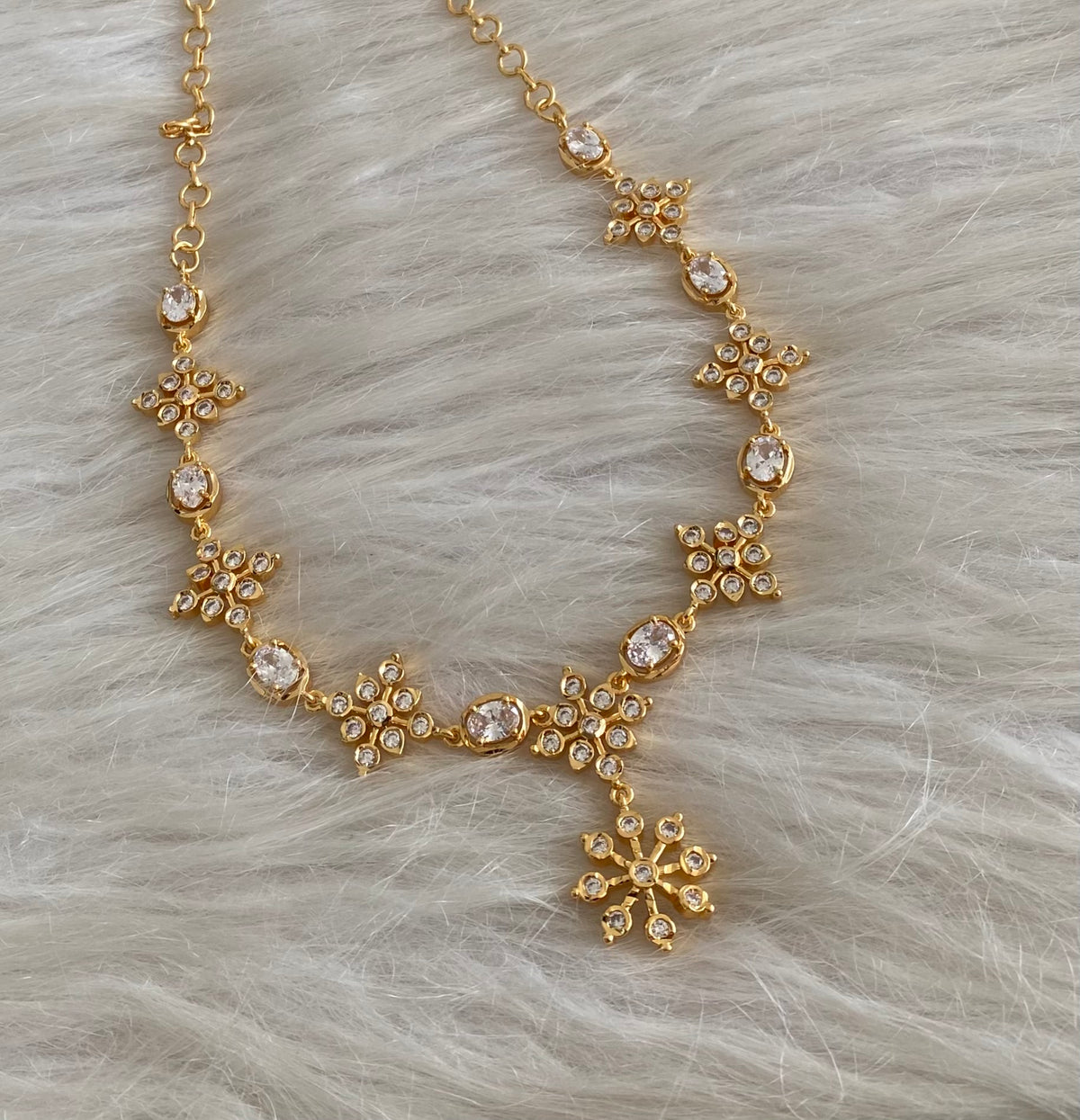 Gold tone white stone necklace dj-54929