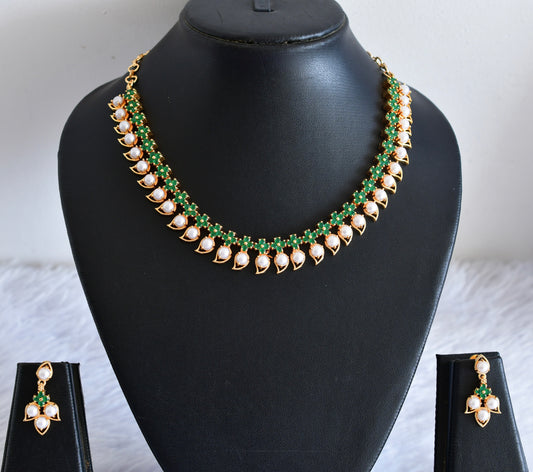 Gold tone green stone pearl mango necklace set dj-53035