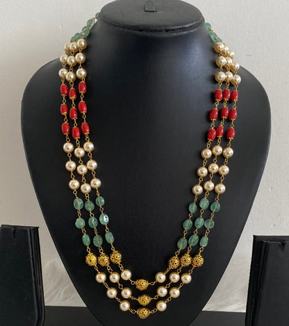 Antique gold tone multilayer coral-pearl beaded necklace dj-54979