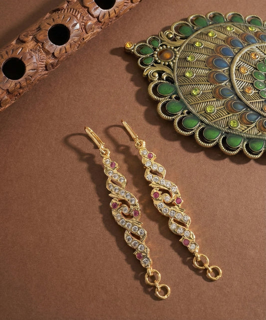 Gold tone AD pink white peacock maatal/ear side chain dj-52050