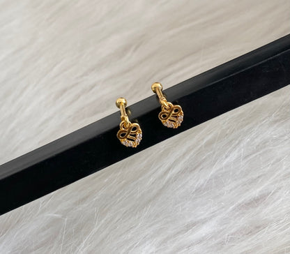 Gold tone cz white stone bugadi screw earrings dj-55127