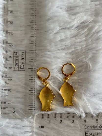 Gold tone pink-green-white kundan jadau fish hook earrings dj-51531