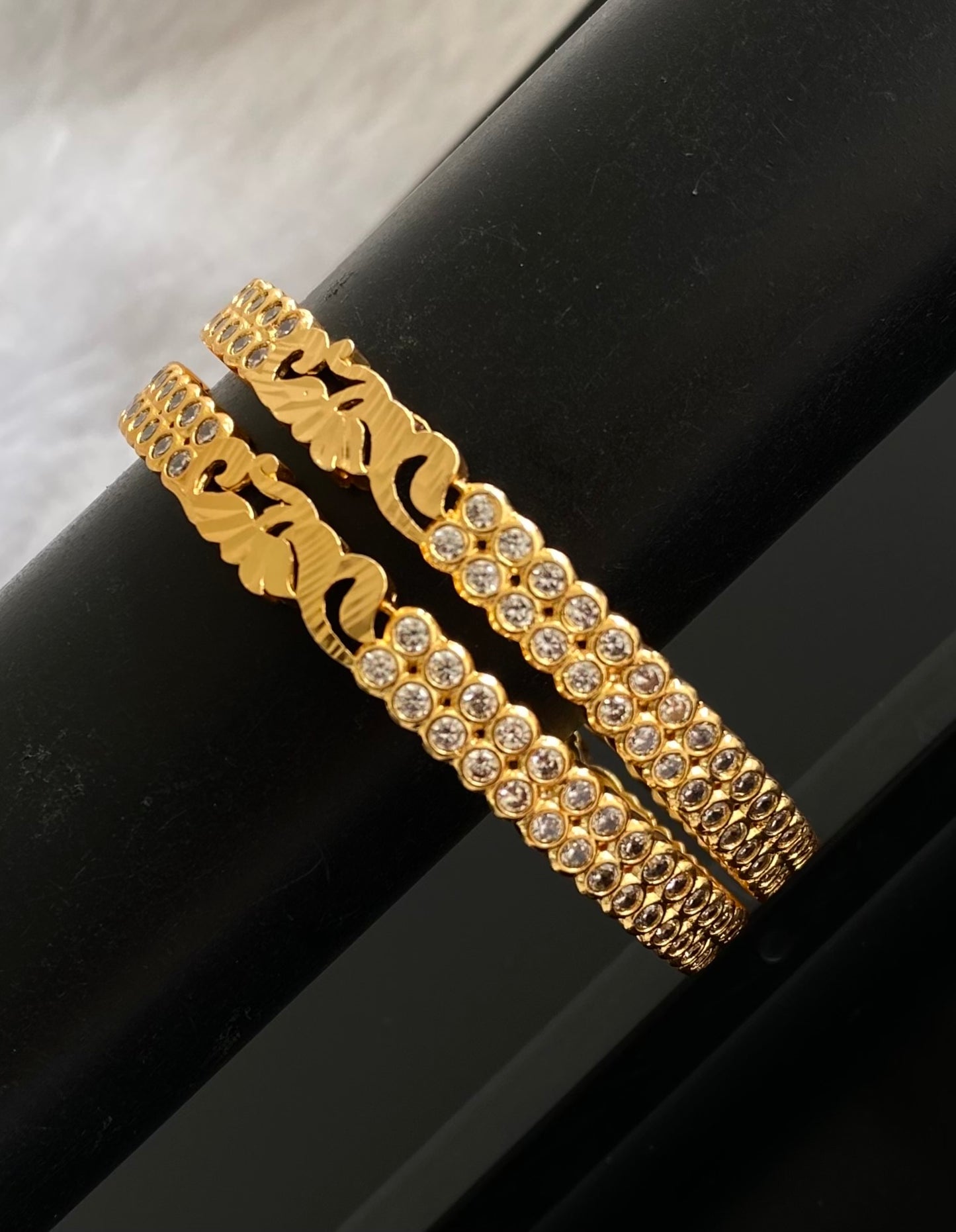 Gold tone white stone bangles(2.4) Dj-54443
