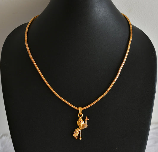 Gold tone 18 inches chain with pink-white stone vel-mayil pendant dj-51905