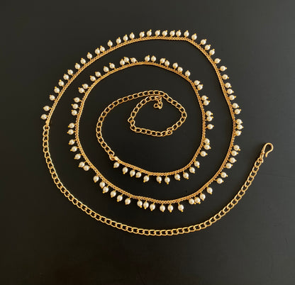 Antique gold tone pearl hip/waist chain dj-53206