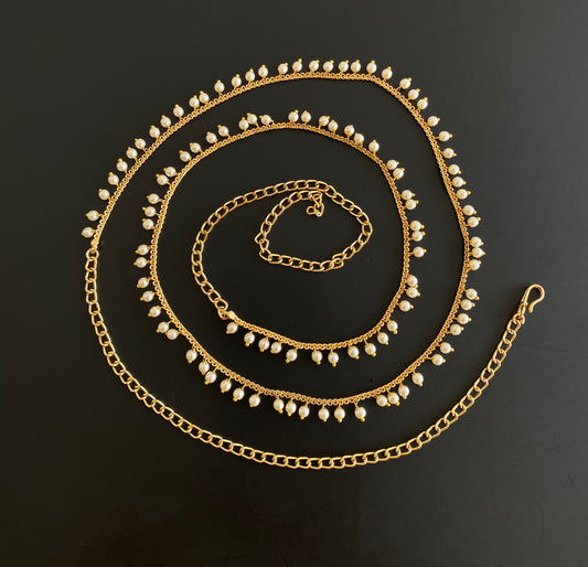 Antique gold tone pearl hip/waist chain dj-53206