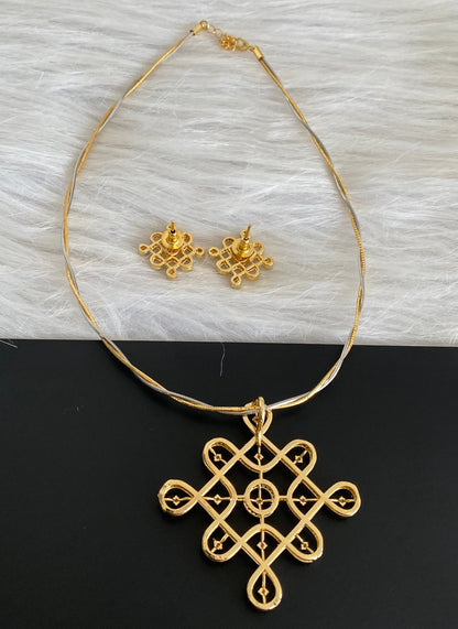 Two tone cz rangoli pendant set with kanti necklace dj-54003