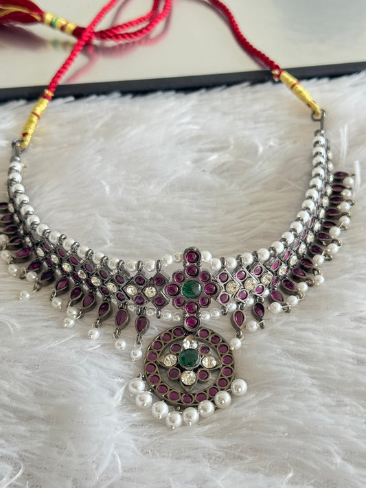 Black finish precious kemp pearl attigai/necklace dj-51762