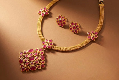 Matte finish ruby necklace set-dj07270