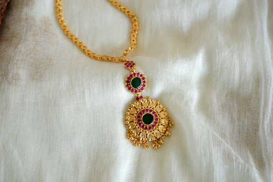 Gold tone 24 inches chain with green kerala style pendant dj-52632