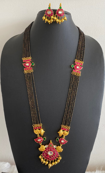 Gold tone kemp-green-white mango kundan jadau mangalsutra set dj-54179
