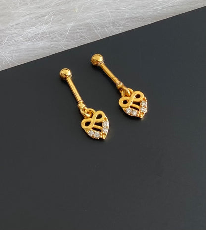 Gold tone cz white stone bugadi screw earrings dj-55127
