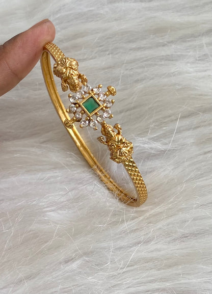 Antique gold tone white-green stone lakshmi single kada (2.8) dj-54779