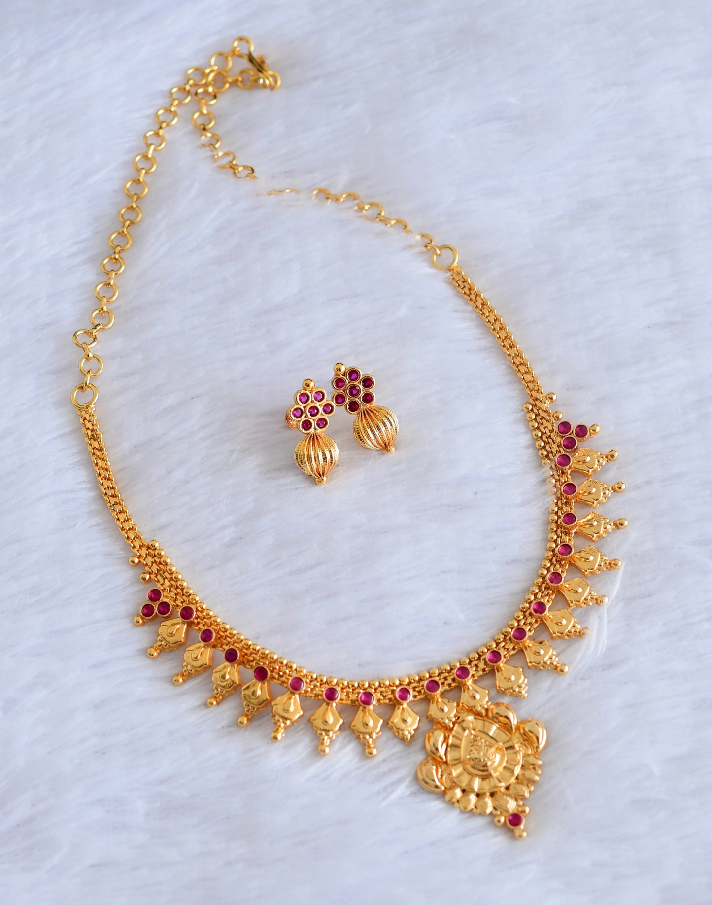 Gold tone pink stone mango necklace set dj-53051