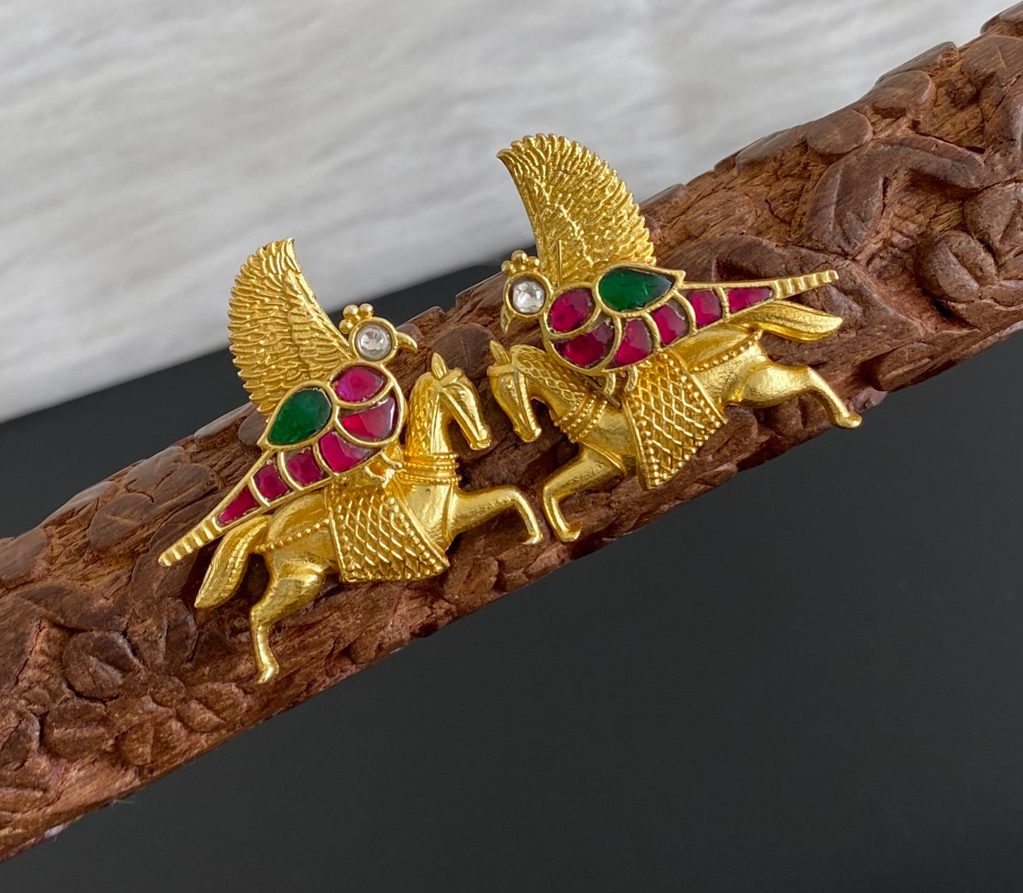 Gold tone kundan jadau bird-horse bugadi earrings dj-53666