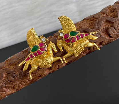 Gold tone kundan jadau bird-horse bugadi earrings dj-53666