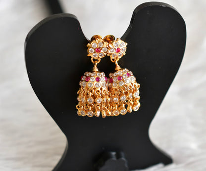 Gold tone AD pink-white stone jhumkka dj-51891