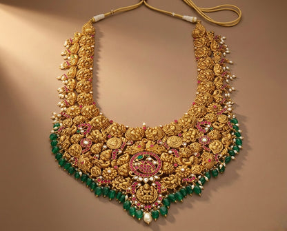 Antique gold look alike kundan jadau Lakshmi swan rice pearl haar dj-40613