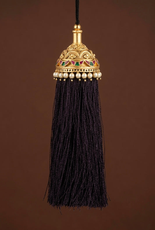 Matte finish kundan jadau pink-green stone pearl bridal kuppulu(Hair accessory) dj-55075