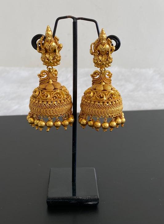 Antique gold tone Lakshmi temple jhumkka dj-14959
