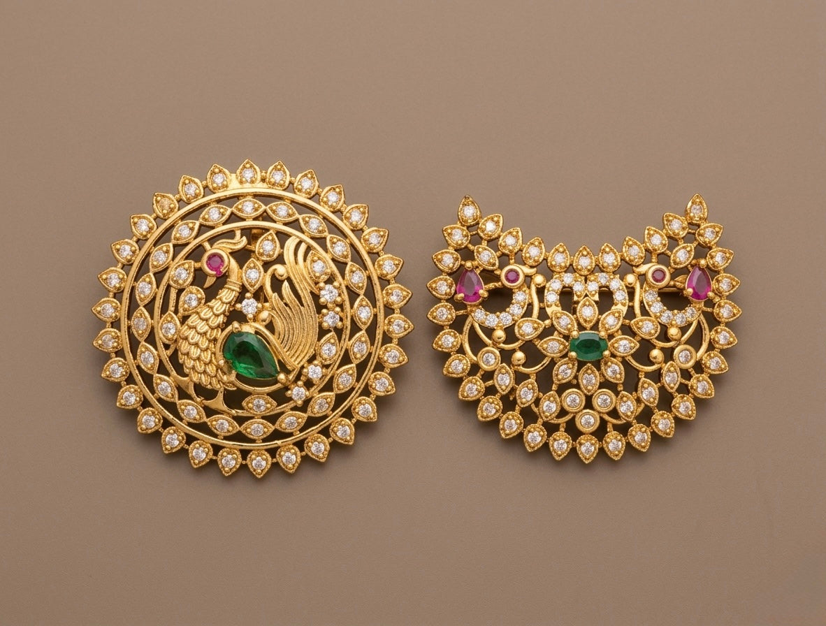 Antique gold tone kemp-green-white peacock sun moon hair jewel dj-52018