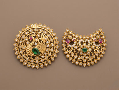Antique gold tone kemp-green-white peacock sun moon hair jewel dj-52018