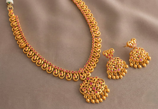 Matte Finish Ruby Necklace Set-dj07253