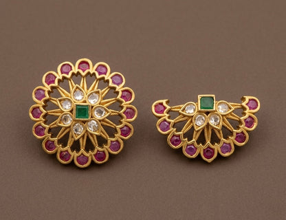 Antique gold tone small kemp-green-white flower sun moon hair jewel dj-53659